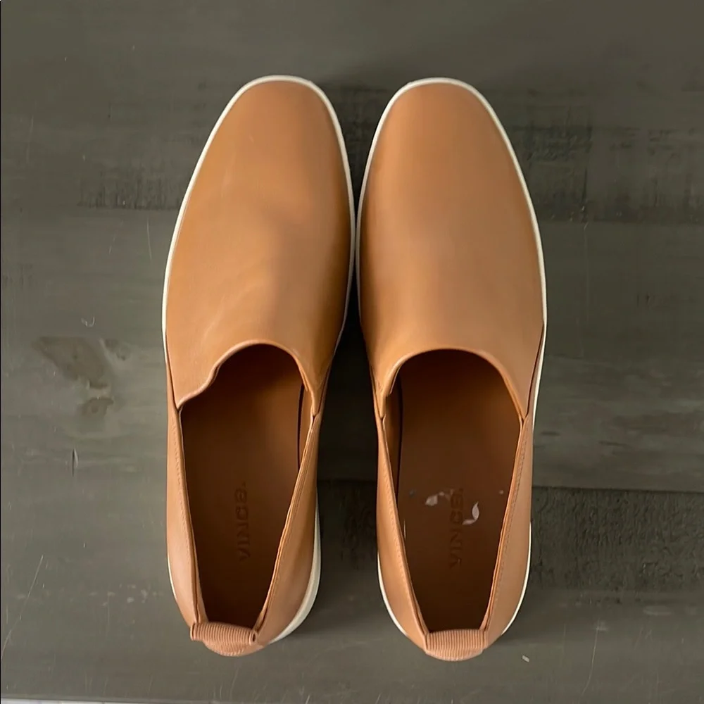 Vince Tan Leather Slip-On Shoes - Picture 1 of 4